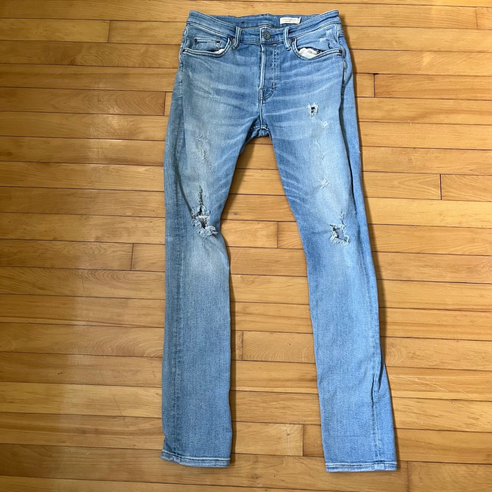 AllSaints Cigarette Slim Tapered Distressed Jeans Light Wash Blue W31 L31